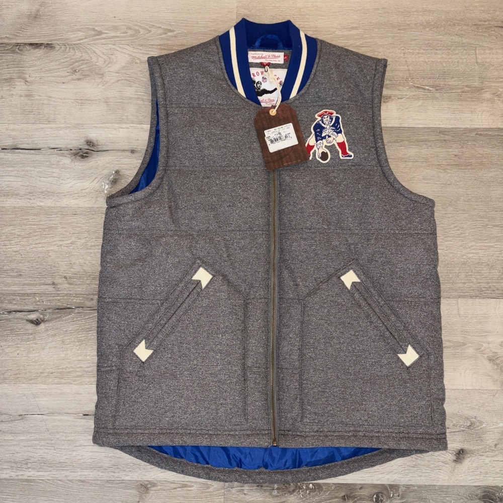 Mitchell And Ness NFL New England Patriots Puffer Vest Men's XL Gray NWT